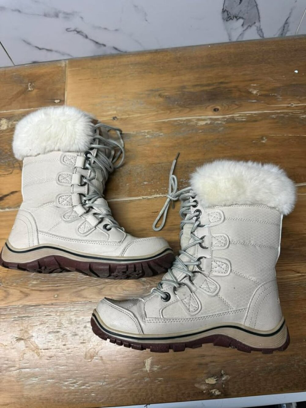 RIVERLAND Women’s Winter Boots 37EU / 6US Beige – Warm Fur Snow Boots